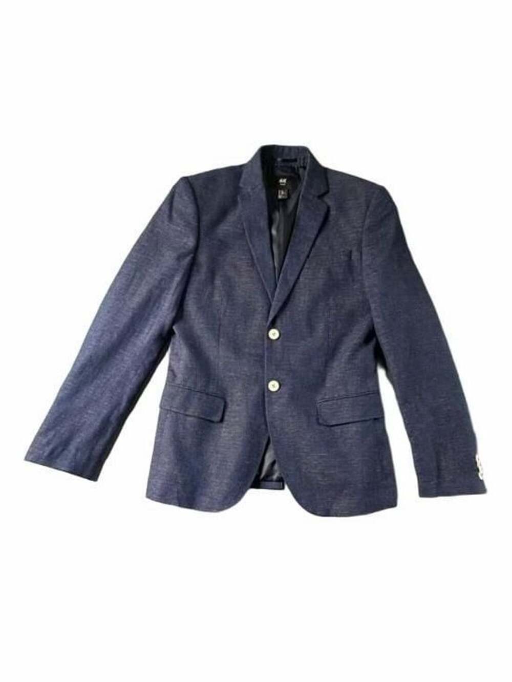 H&M Slim Fit Navy Blue Textured Sport Coat Jacket 36R